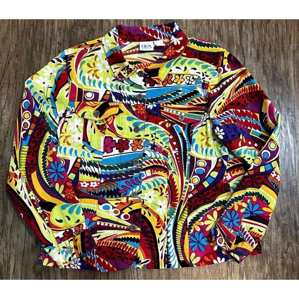 BFA Classics  Denim Jacket Women’s L Colorful Floral Print